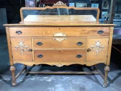 Antique Tiger Oak Sideboard on Castors 