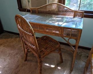 rattan desk with chair
