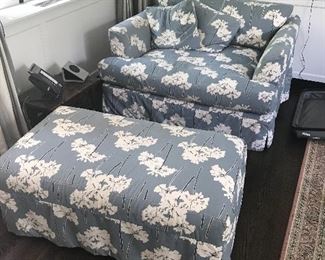 Slipcovered chair and ottoman
