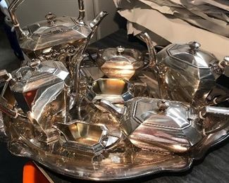 Gorham (old Traub Bros. mark) Solid Sterling Silver 7 pc. tea/coffee set, Fairfax pattern( the tray is not part of the set)