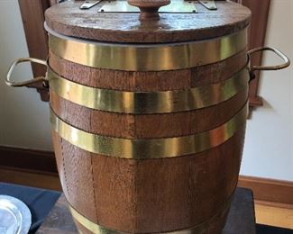 Large oak and brass banded ice chest