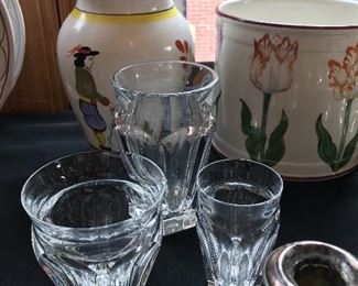 Baccarat Crystal Nelly vases with Quimper pitcher and
Tiffany jardinere