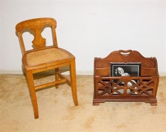 Vtg. Maple Vanity Chair w/ Cane Seat:  $80.00  Stunning Magazine Rack, 4 Slots:  $40.00