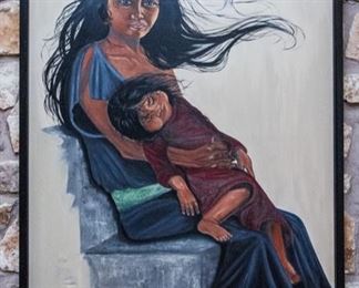 Sandra '77 Oil Painting.  Woman And Child (41"h x 32"w):  $180.00