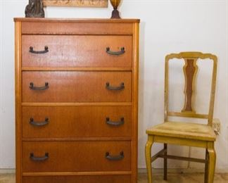 Antique Oak Veneer Tall Dresser w/Iron Pulls (42.5"h x 30"w x 17"d):  $160.00  Parlor Chair:  $40.00