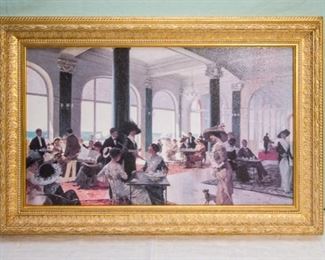 Gouachi Painting, 'Women In The Dining Hall'.  Gold Leaf Frame:  $180.00