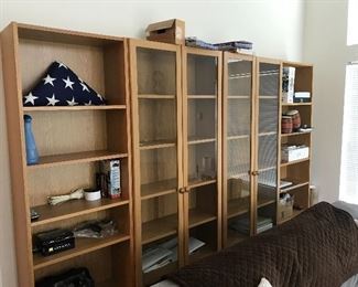 Bookcases and glass front display cases
