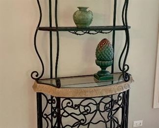 Wrought iron wine rack - bottom opens for bottle storage 