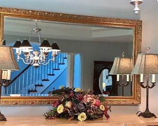  2 matching lamps and floral (gold-tone mirror is not for sale)