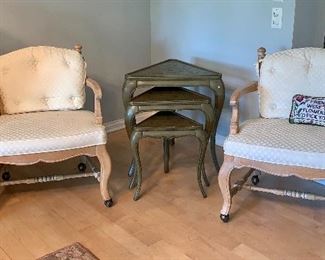 2 of 4 matching side chairs w/wheels and 3 tier stacking table