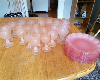Frost pink stemware and dishes