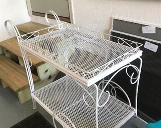 Vintage Style Whit Wrought Iron Tea Cart. In excellent condition .