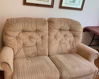 #14		recliner love seat tan sofa 	 $60.00 

