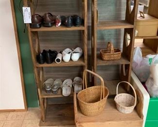 #33		(2) handmade wood  4 shelf cabinets w hearts on the side $40 ea
