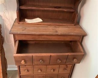 #58		handmade 4 drawers w hutch with 2 doors 26x12x33-66	 $75.00 
