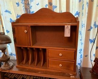 #66		handmade wood wall or dresser top cabinet w 1 door and 2 drawers and shelf	 $65.00 
