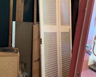 #85  vintage by fold louver wood door 14.5x1.5x80 2 panel	 $30.00 
