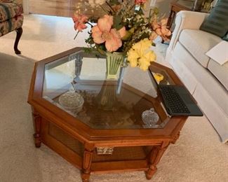 #10		bassett octangle glas top coffee table 38x15	 $75.00 
