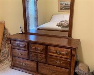 #29 dresser w mirror 7 drawers 58x18x30 mirr41x41 $75.00