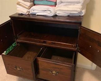 #43 4 drawer wood file drawers and 2 doors w pull out desk 30x19x38 $125.00