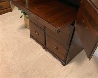#43 4 drawer wood file drawers and 2 doors w pull out desk 30x19x38 $125.00