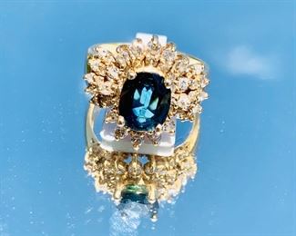 $7000 Chrystel Diamond and London BlueTopaz Ring