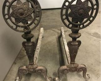 Jt007 Cast Iron Andirons Floral Medallion