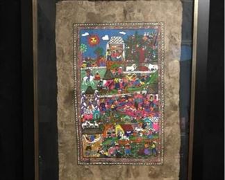 Jl064 Mexican Tree Bark Amate Painting Framed