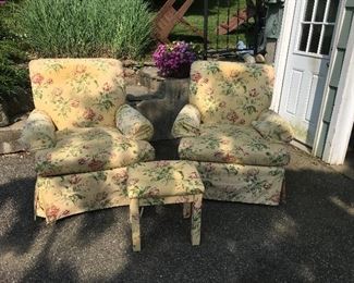 Custom Upholstered "Diane" Chairs by Brandywine Designs / Calico Corners and Stool