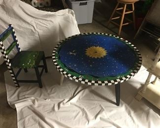 Hand Painted Childrens Table and one chair by an art teacher's classroom