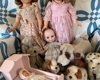 Composition teen dolls and vintage/steiff puppies