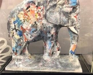 Laszlo Dus massive painted papier mache Elephant in custom case