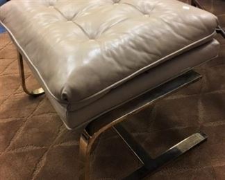 Mid Century Leather and Brass ottoman