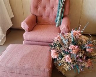 Mauve Swivel Chair with Footstool