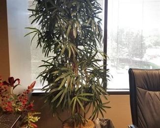 Large Fake Plant and Small Trash Can