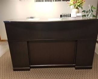 L Shaped Reception Desk, Computer Chair, Trash Can and Mat