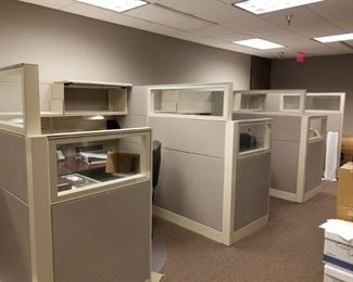 3 Cubicle Stations With Computer Chair, Trash Can and Mats