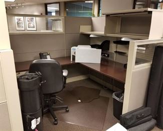 4 Cubicle Stations, Computer Chairs, Mats and Trash Cans