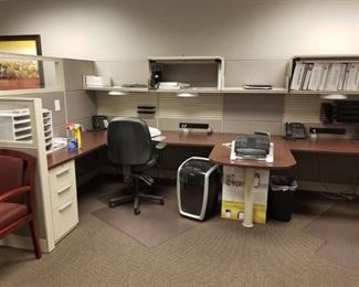 2 Cubicle Stations, Computer Chairs, Trash Cans and Mats