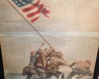 The  famous Marine flag raising incident  of Iwo Jima - framed art