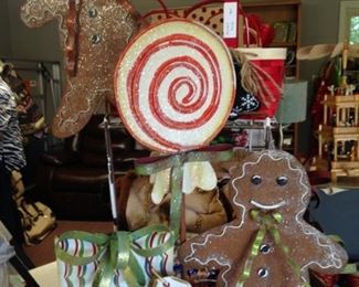 Christmas presents, gingerbread men,  & candy yard art