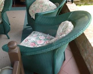 Lloyd Flanders green wicker chairs