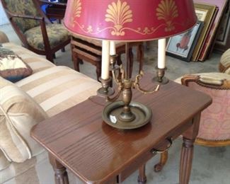 Vintage lamp with red metal tole shade