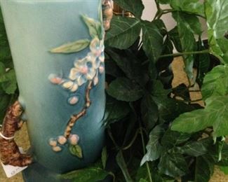 One of two matching Roseville vases