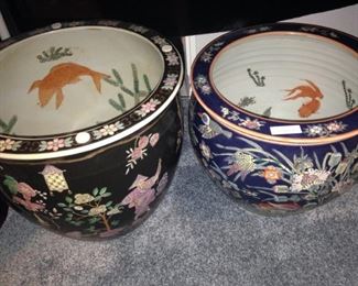 Two large Asian style fish bowls/planters