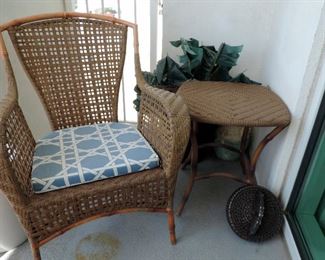 WICKER ARMCHAIR AND SMALL WICKER TABLE