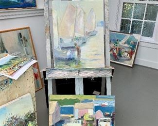 Joan Kennedy art studio; Dozens of original Martha's Vineyard landscape and  boating/ocean paintings