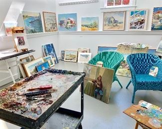 Joan Kennedy art studio; Dozens of original Martha's Vineyard landscape and  boating/ocean paintings
