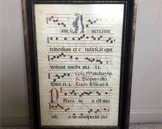 14th Century Italian Sheet Music Framed Art Display