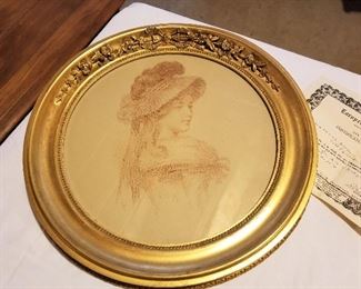 Crayon Portraits by Samuel Worcester Rowse circa 1880s frames ornately carved and pictured framed on Fifth Avenue in New York.